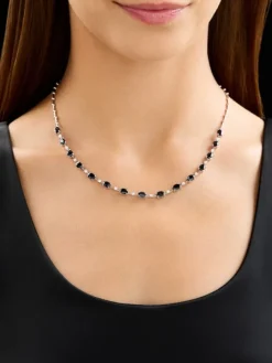 Naszyjnik z białego złota z brylantami i szafirami - 45 cm - próba 750