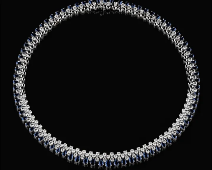 Naszyjnik z białego złota z brylantami i szafirami - próba 585