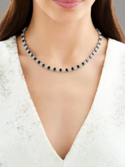 Naszyjnik z białego złota z brylantami i szafirami - 43 cm - próba 585