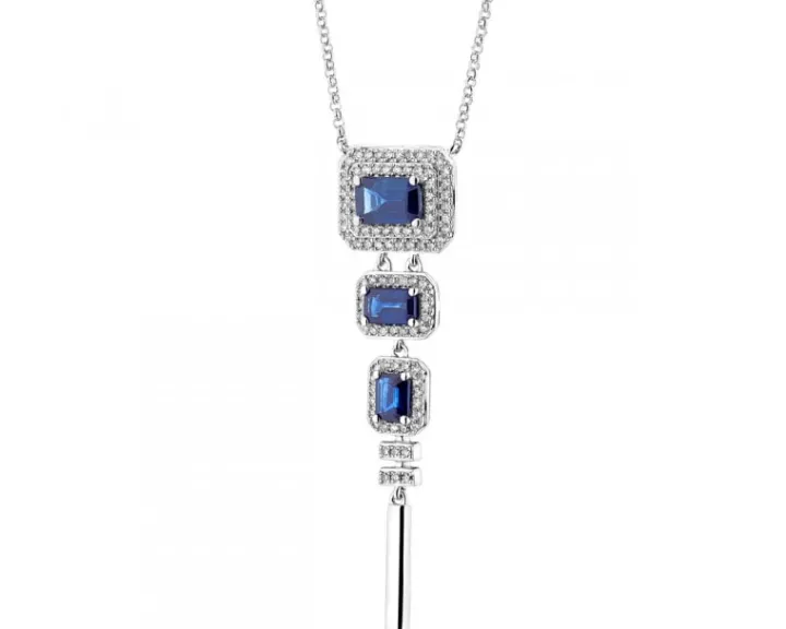 Naszyjnik z białego złota z diamentami i szafirami - próba 585