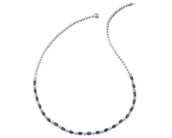 Naszyjnik z białego złota z diamentami i szafirami - 45 cm - próba 585