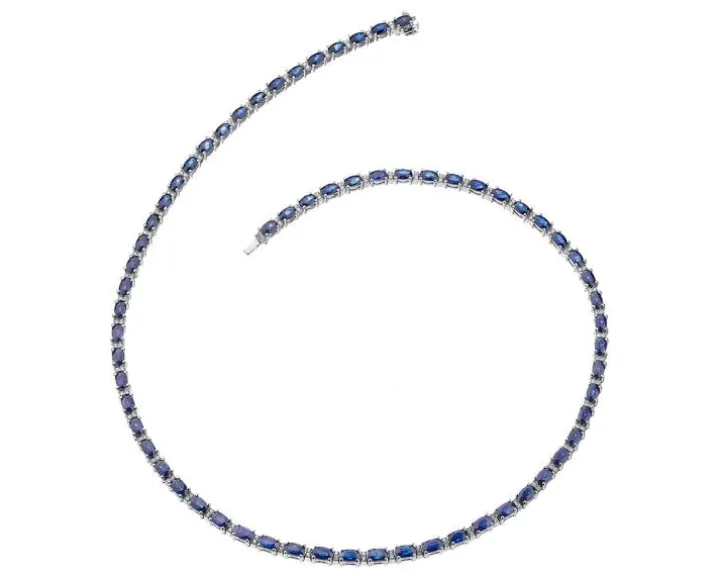 Naszyjnik z białego złota z brylantami i szafirami - próba 585