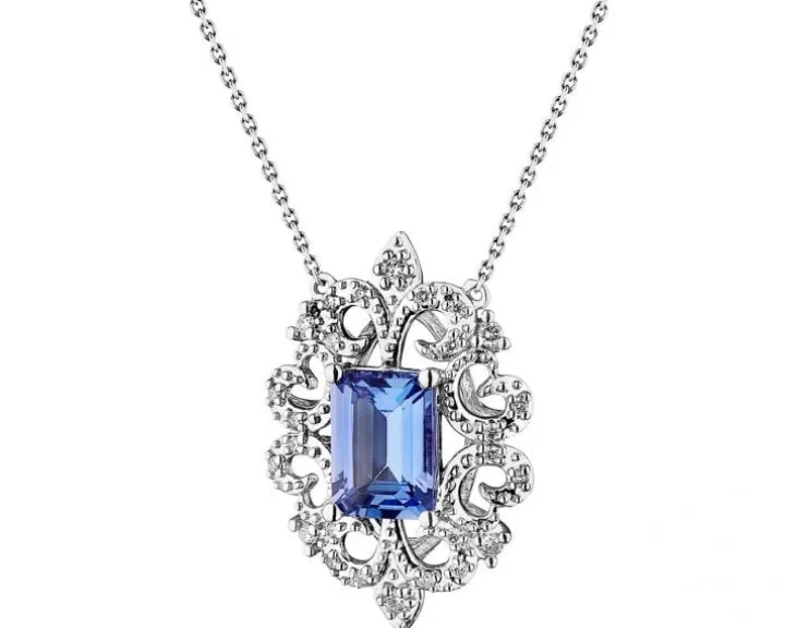 Naszyjnik z białego złota z brylantami i tanzanitem - próba 585