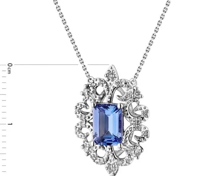 Naszyjnik z białego złota z brylantami i tanzanitem - próba 585