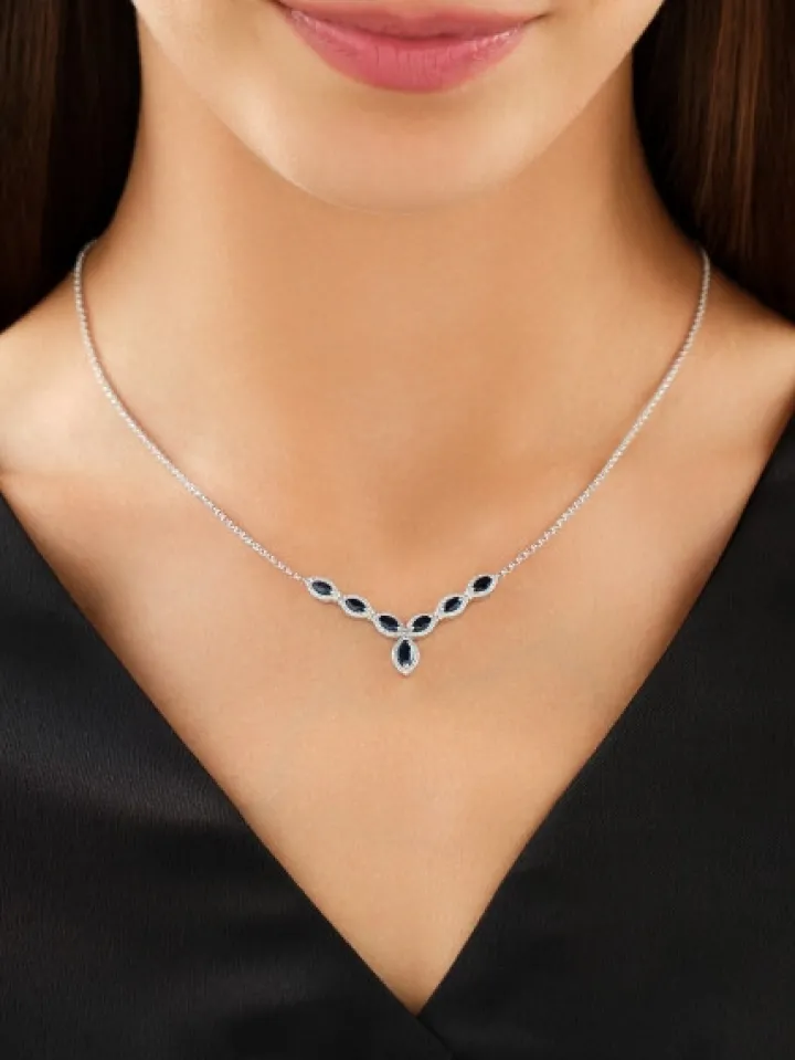 Naszyjnik z białego złota z brylantami i szafirami - próba 585