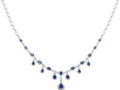 Naszyjnik z białego złota z brylantami i szafirami - próba 585
