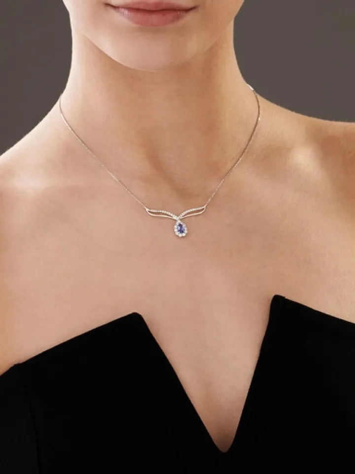 Naszyjnik z białego złota z brylantami i tanzanitem - próba 585