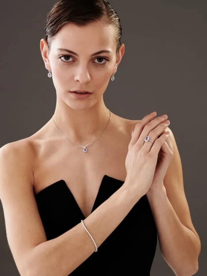 Naszyjnik z białego złota z brylantami i tanzanitem - próba 585