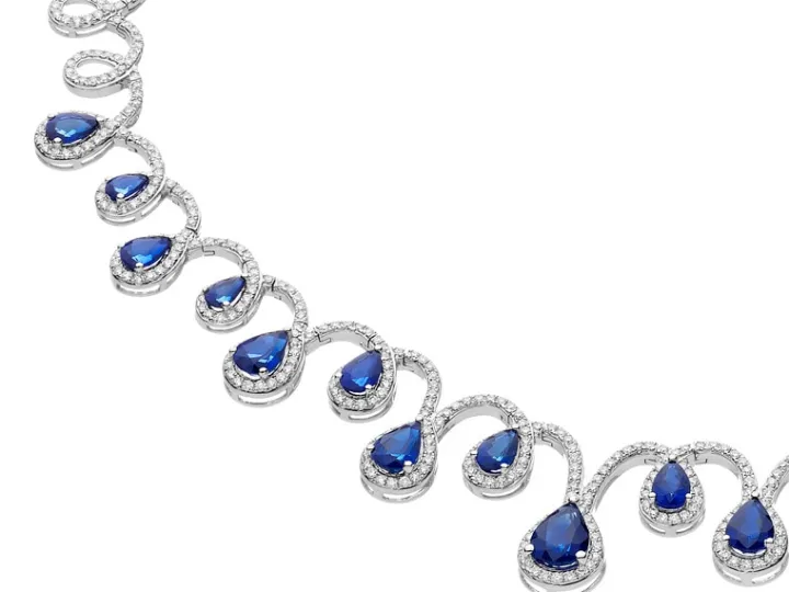 Naszyjnik z białego złota z brylantami i szafirami - próba 585