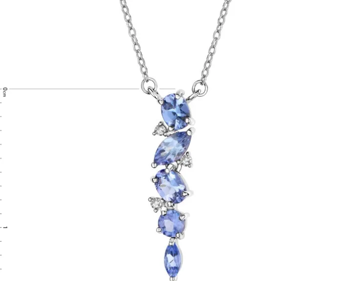 Naszyjnik z białego złota z diamentami i tanzanitami - próba 585