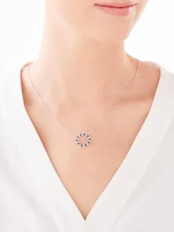 Naszyjnik z białego złota z diamentami i szafirami - próba 375