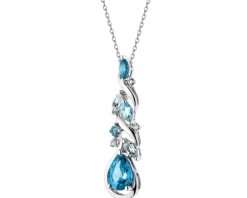 Naszyjnik z białego złota z brylantami i topazami - próba 585