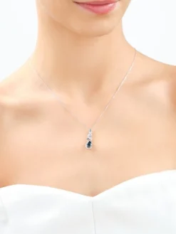 Naszyjnik z białego złota z brylantami i topazami - próba 585