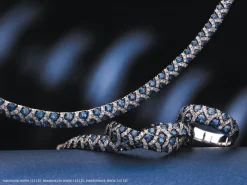 Naszyjnik z białego złota z brylantami i szafirami - próba 585