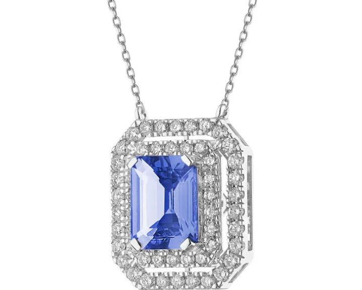 Naszyjnik z białego złota z brylantami i tanzanitem - próba 750
