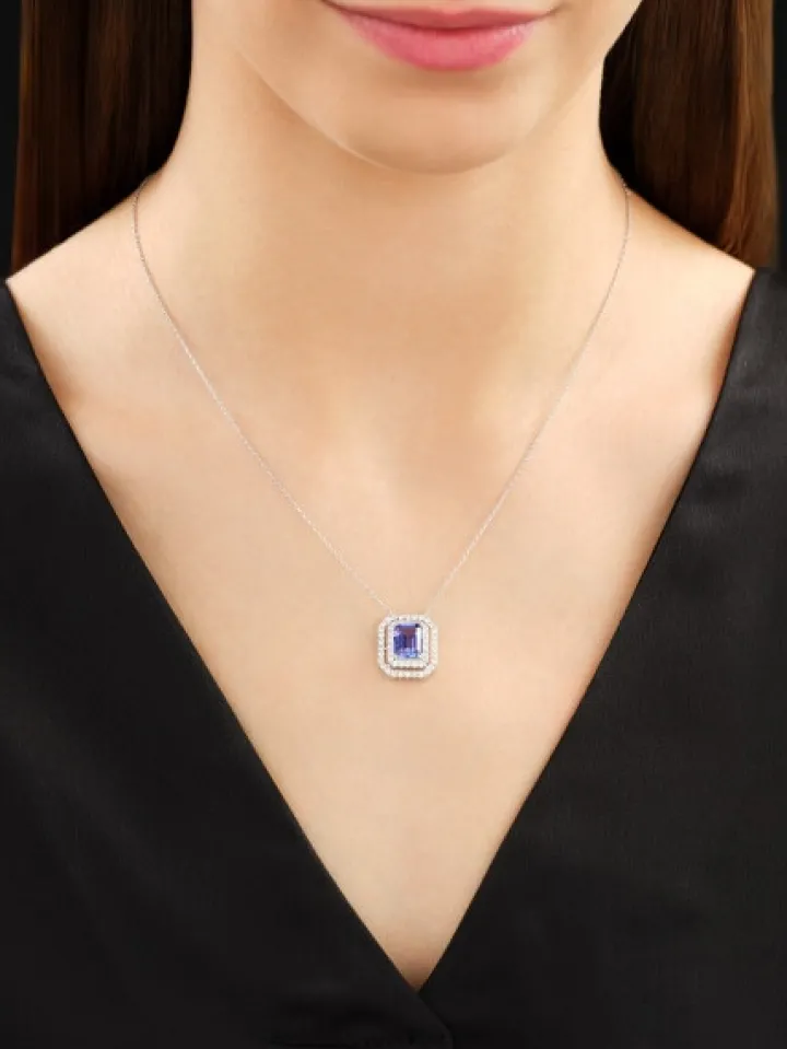 Naszyjnik z białego złota z brylantami i tanzanitem - próba 750