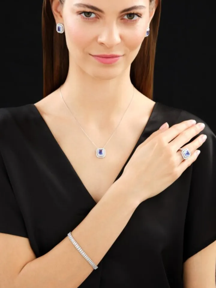 Naszyjnik z białego złota z brylantami i tanzanitem - próba 750