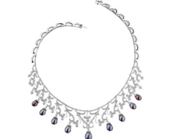 Naszyjnik z białego złota z diamentami i perłami - próba 750