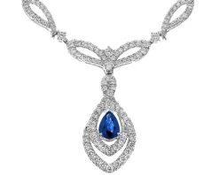 Naszyjnik z białego złota z brylantami i szafirem - 43 cm - próba 750