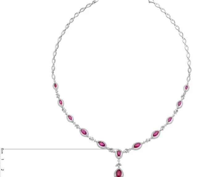 Naszyjnik z białego złota z brylantami i rubinami - próba 585