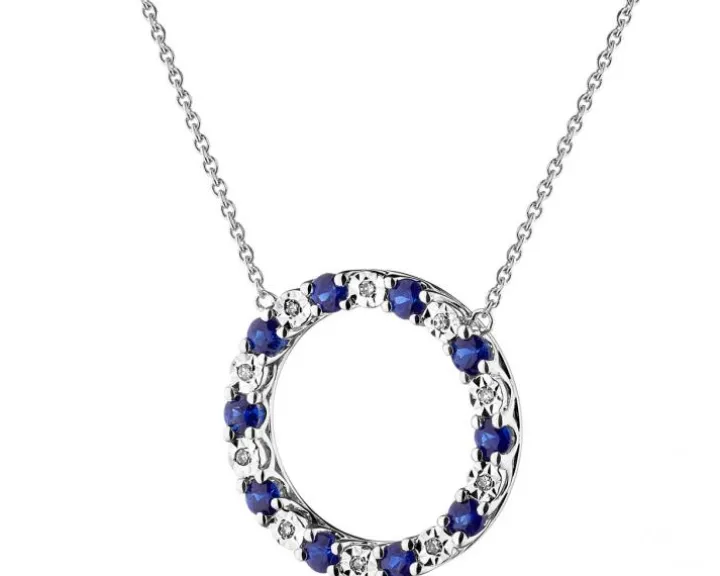 Naszyjnik z białego złota z diamentami i szafirami - próba 585