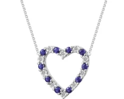 Naszyjnik z białego złota z diamentami i szafirami - serce - próba 585