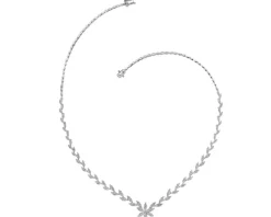 Naszyjnik z białego złota z brylantami - kwiat - 45 cm - 2,00 ct - próba 585