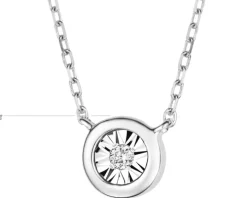 Naszyjnik z białego złota z brylantem - 0,01 ct - próba 375