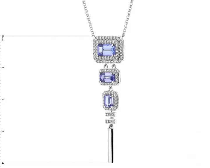 Naszyjnik z białego złota z diamentami i tanzanitami - próba 585