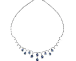 Naszyjnik z białego złota z brylantami i szafirami - próba 585