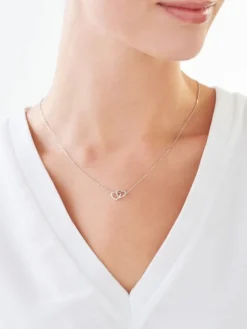 Naszyjnik z białego złota z diamentem - serca - 0,003 ct - próba 375