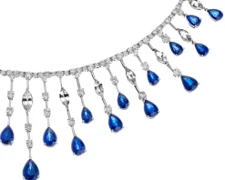 Naszyjnik z białego złota z brylantami i szafirami - próba 585