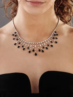 Naszyjnik z białego złota z brylantami i szafirami - próba 585