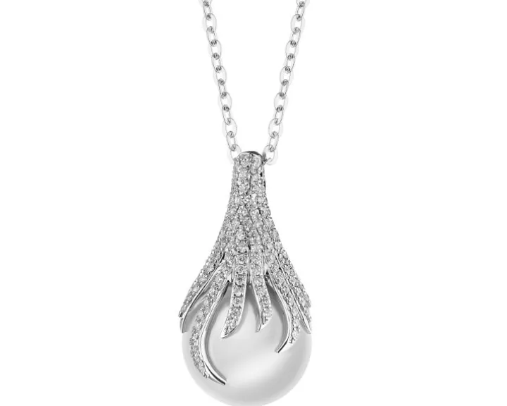 Naszyjnik z białego złota z brylantami i perłą South Sea - próba 750