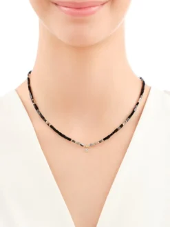 Naszyjnik z brylantem, labradorytami, agatami i elementami żółtego i białego złota - próba 375