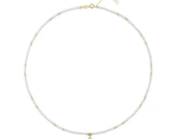 Naszyjnik z brylantem, perłami i elementami białego złota - próba 585