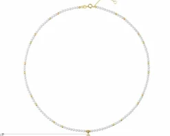 Naszyjnik z brylantem, perłami i elementami białego złota - próba 585