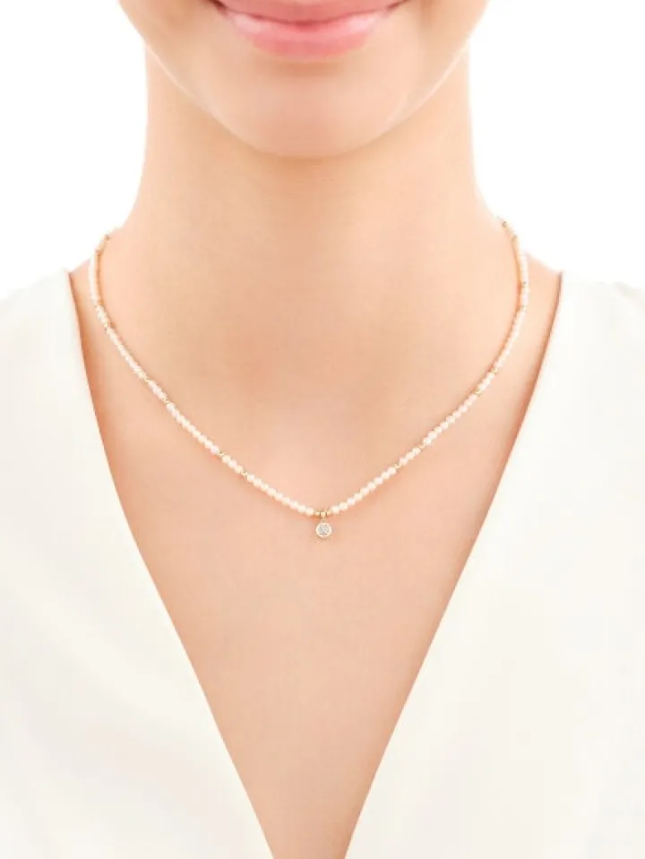 Naszyjnik z brylantem, perłami i elementami białego złota - próba 585