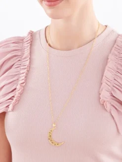 Naszyjnik z brązu pozłacany z cyrkoniami - Księżyc