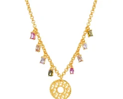 Naszyjnik z brązu pozłacany z cyrkoniami