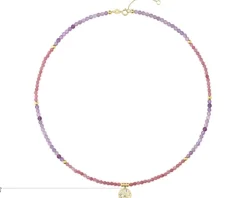 Naszyjnik z diamentami, ametystami, turmalinami i elementami żółtego złota - drzewko - próba 375