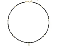 Naszyjnik z diamentami, labradorytami, agatami i elementami żółtego złota - nieskończoność - próba 375