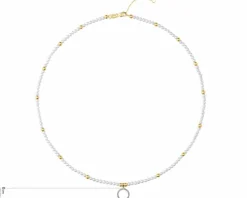 Naszyjnik  z diamentami, perłami i elementami żółtego złota - próba 585