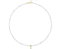 Naszyjnik z diamentem, perłami i elementami żółtego złota - nieskończoność - próba 585