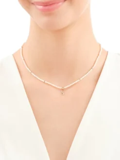 Naszyjnik z diamentem, perłami i elementami żółtego złota - nieskończoność - próba 585