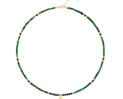 Naszyjnik z  diamentem,  zoisytami, agatami i elementami żółtego złota - koło - próba 375