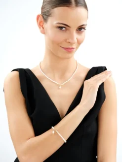 Naszyjnik z elementami z żółtego złota - perły