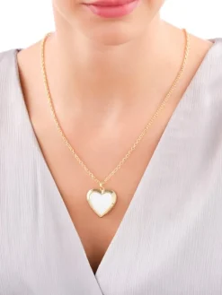 Naszyjnik z mosiądzu pozłacanego z masą perłową - puzderko - serce