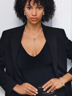 Naszyjnik z mosiądzu pozłacany z cyrkoniami i perłami