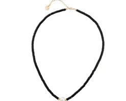 Naszyjnik z mosiądzu pozłacany z agatami i perłą